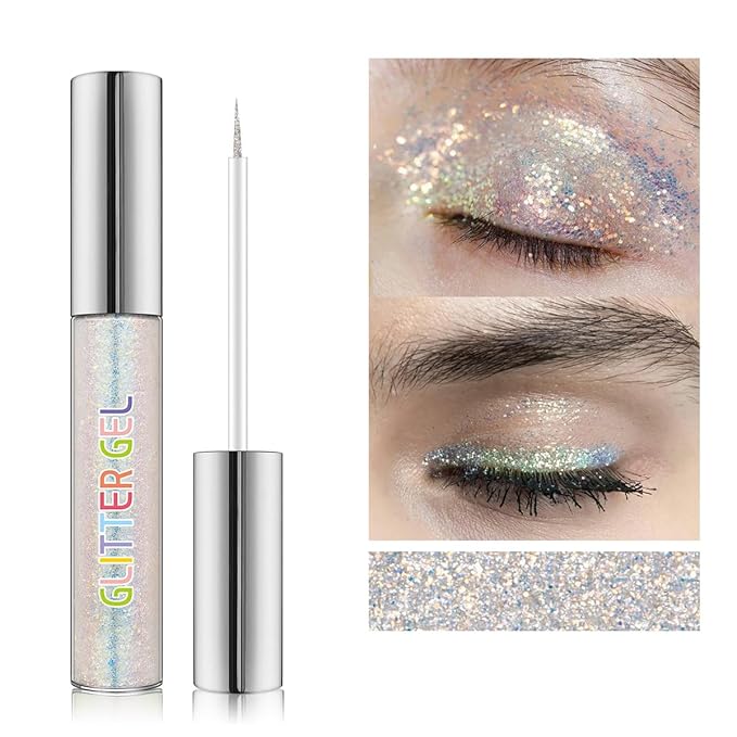 Glitter Liquid Eyeliner Set, Purple & Silver Waterproof Smudge-Proof Shimmer Eyeliner, Quick-Dry Vegan Formula for Christmas Party Makeup, Gift for Women