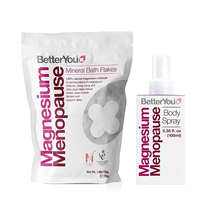BetterYou Menopause Bundle - Magnesium Menopause Body Spray and Bath Flakes - Muscle and Rest Support - Bath Salt Ease Muscle Tension - 2 pc