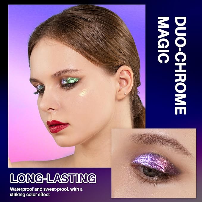 CHARMACY Liquid Duochrome Eyeshadow, Metallic Eye Looks, Long Lasting Glitter Eye Shadow Sets Metallic Pigments, Quick Drying, Sparkling Shiny Eye Makeup for Beginners, 1.6g (#04)
