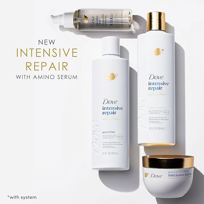Dove Shampoo Intensive Repair for Damaged Hair with Bio-Protein Care Technology and Amino Serum 12 Fl Oz,(Pack of 8)