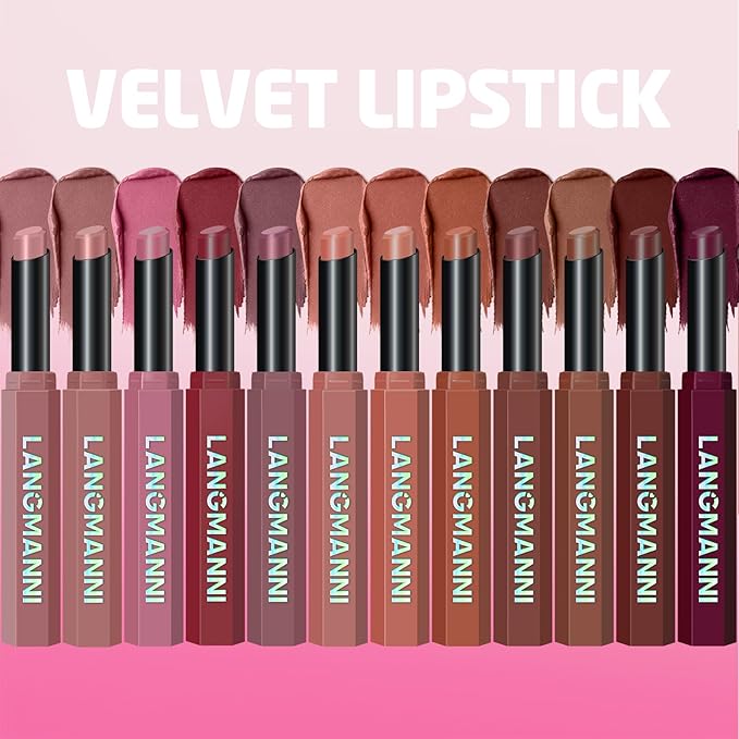 Jolilab 2Pcs Velvet Matte Lipstick Nude Matte Soft Dark Color Stick High Pigmented Long-Lasting Waterproof Lip Stick Lip Balm Beauty Cosmetics Gift for Women(#03+04)