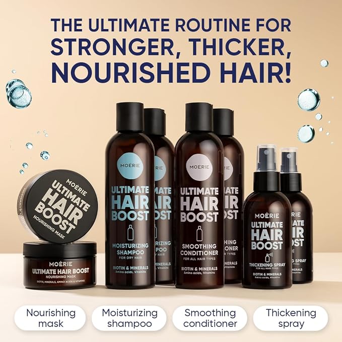 Moerie Ultimate Hair Growth Shampoo & Conditioner Double Set – Longer, Thicker, Fuller Hair – Vegan, Volumizing, Paraben & Silicone Free – Moisturizing for All Hair Types – 4 x 8.45 fl oz (250ml)