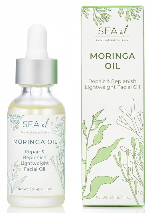 Sea-El Moringa Seed Facial Oil Drops Super Moisturizing Antioxidant-Rich Glow with Sea Kelp & Vitamin E - Daily Face Primer & Replenishing Vegan Skincare for Women & Men - 1 Fl Oz