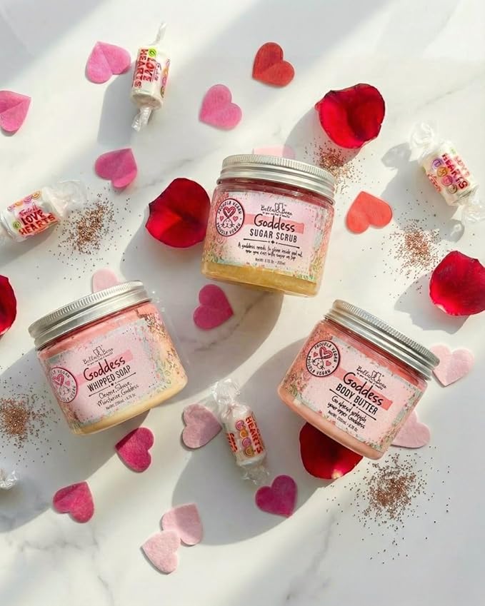 Bella & Bear Goddess Valentines Love Yourself Ritual – Whipped Soap, Body Scrub & Body Butter Set, Tropical Scent, Vegan & Cruelty-Free Self Care Gift for Women