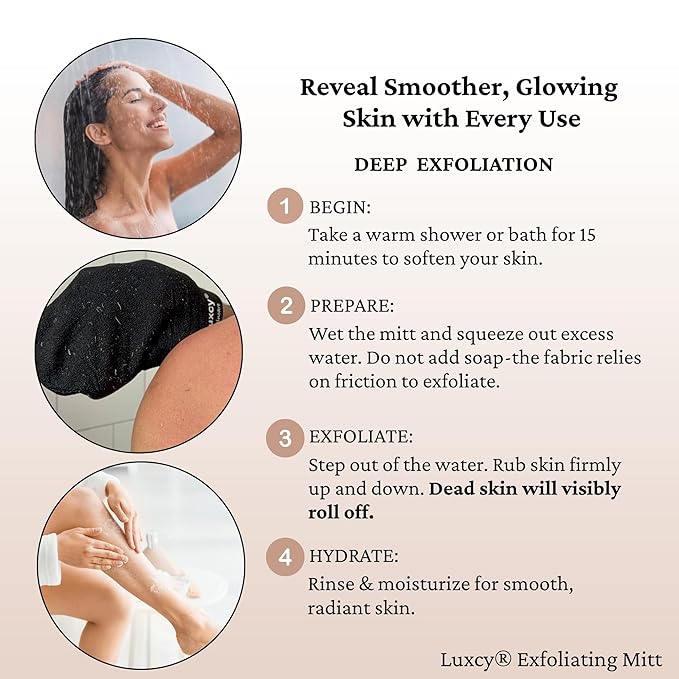 Premium Korean Exfoliating Mitt & Body Scrubber Glove, Viscose Fiber Dead Skin Remover for Smooth, Radiant Skin, Shower Skincare, Keratosis Pilaris Treatment & Self-Tan Prep (2 Pack)