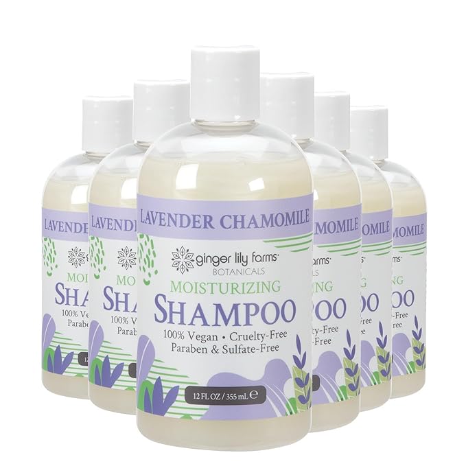 Ginger Lily Farms Botanicals Moisturizing Shampoo for All Hair Types, 100% Vegan & Cruelty-Free, Lavender Chamomile Scent, 12 Fl Oz (Pack of 6)