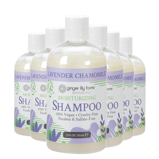 Ginger Lily Farms Botanicals Moisturizing Shampoo for All Hair Types, 100% Vegan & Cruelty-Free, Lavender Chamomile Scent, 12 Fl Oz (Pack of 6)