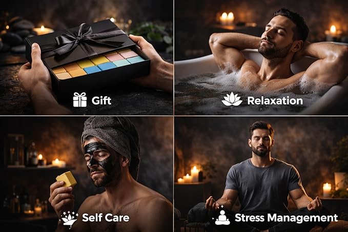 Bath Bombs for Men - Gift Set of 18 Square Shaped Handmade Natural Bath Bombs of 2.5 oz w/Essential Oils, Unique Manly Scents, for Boyfriend, Husband, Father - 18 Pack Square