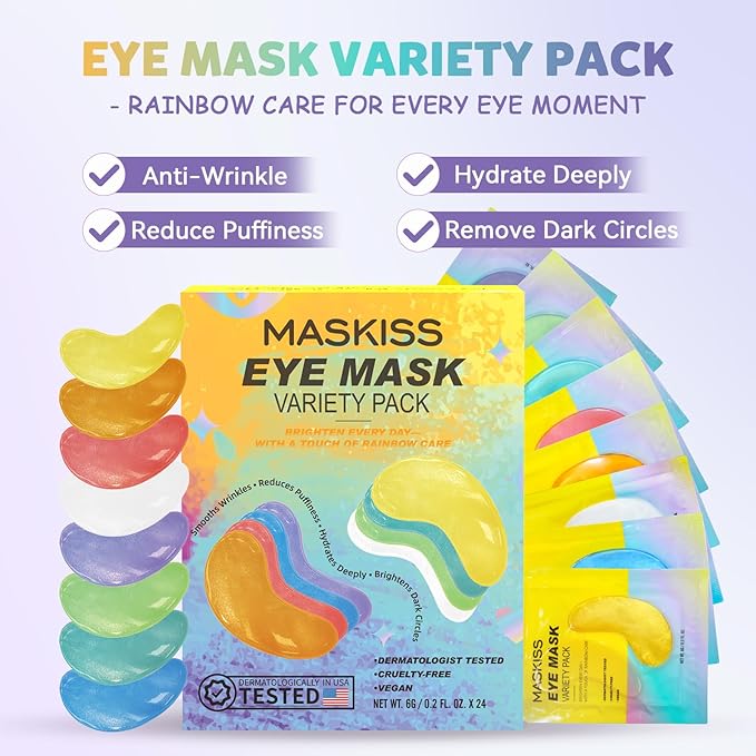 Under Eye Patches Variety Pack (8 Pairs), Easter Gifts for Her, Eye Masks for Dark Circles Puffy Eyes With 8 Colors (1 Pairs/Color), Vegan Skin Care Gifts for Women