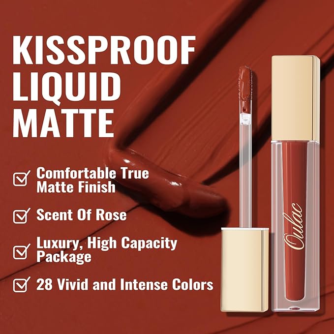 Oulac Dark Red Lipstick Matte for Women, Red Long Lasting Lipstick Smudgeproof, Waterproof Lip Stain, No Transfer, Creamy Texture, Vegan & Cruelty-Free Lip Makeup M21