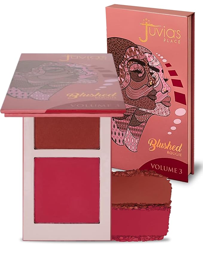 Juvia's Place Blushed Duo Blush Volume3 - Two Tone Pigmented Buildable Pressed Mineral Powder - Rosy Natural Cheeks Matte Fresh Finish for All Skin Color