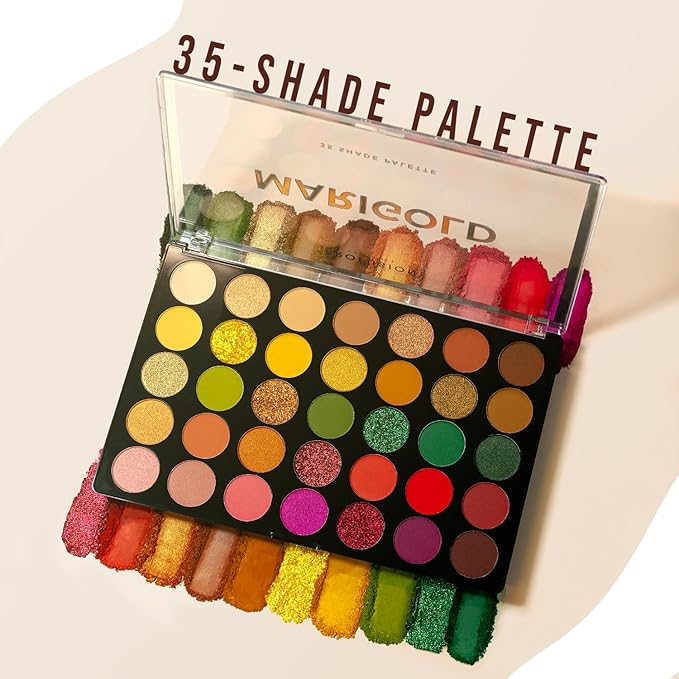 Profusion Cosmetics Marigold 35 Shade Eyeshadow Palette – Multicolor Blendable Natural Shades in Matte, Shimmer, and Glitter Finishes, Long-Wear Formula, Vegan & Cruelty-Free Makeup