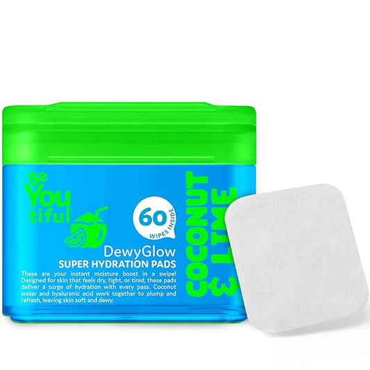 BeYoutiful DewyGlow Hydrating Face Moisturizer Wipes for Teens and Kids, Easter Goodie Bag Stuffers, 60 Toner Facial Pads, Trendy Skin Care, Vegan