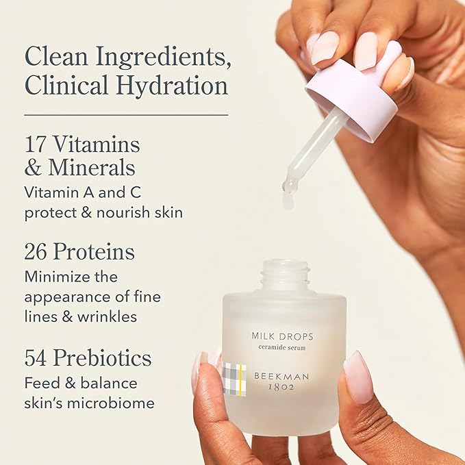 Beekman 1802 Milk Drops Ceramide Facial Serum – Hydrating Barrier Serum with Goat Milk, Ceramides, Squalane & Hyaluronic Acid – Lightweight, Non-Greasy – Fragrance Free – For Oily & Acne-Prone Skin