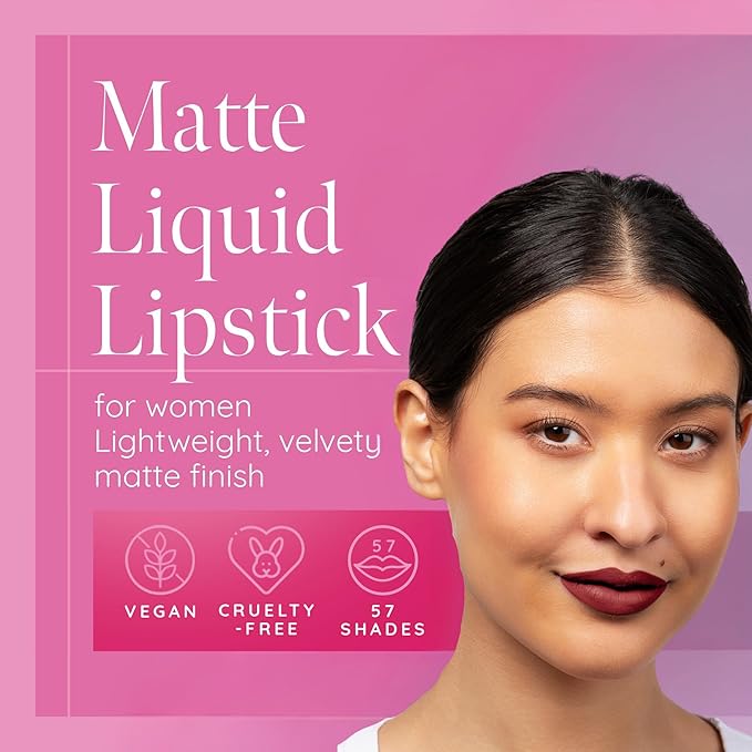 Aromi Matte Liquid Lipstick - Dark Red Lip Color for Women, Velvety Finish, Maroon Shade, Long-Lasting, Waterproof, Vegan (Power Red)