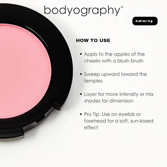 Bodyography Pressed Blush | Silky, Buildable Powder Formula for Cheeks | Rich Pigment with Long-Wearing Finish | Paraben, Gluten, Talc, Fragrance, Cruelty-Free & Vegan | After Glow - Baby Pink
