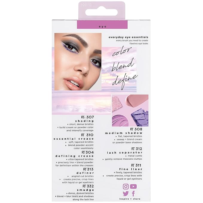 Real Techniques 8 Piece Everyday Eye Essentials Makeup Brush Set,Eye Brushes for Liner,Eyeshadow,Brows,& Lashes,Travel Friendly,Gift Set,Synthetic Bristles,Cruelty-Free & Vegan,(Pack of 8)