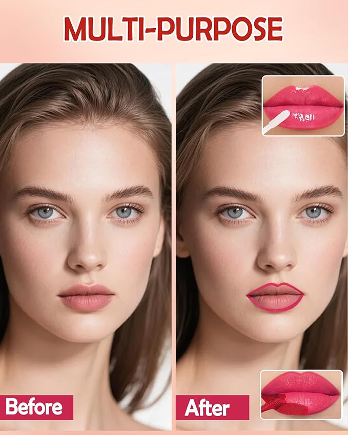 2 In 1 Peel Off Lip Stain Oil Set, Dual Ended Waterproof Long Wear Tattoo Lipliner with Clear Lip Gloss, Transfer-Proof and Non Sticky Peel Off Lips Tint Stain, Matte & Mirror Finish Lipstick-03