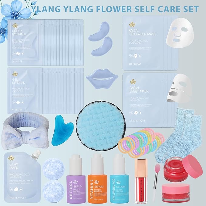 55 Pcs Valentines Day Gifts for Women, Face Sheet Masks Hydrating Skin Care, Overnight Hydrogel Mask, Under Eye Patches, Gel Lip Mask, Face Serum, Christmas, Mother's Day, Birthday, Mom
