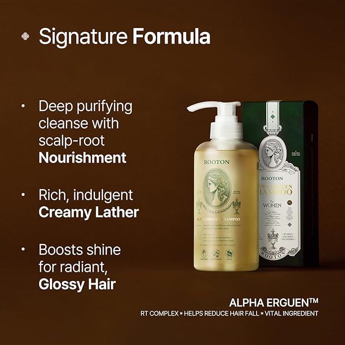 Alpha Erguen Women’s Hair Loss Care Shampoo, Vegan & Nutrient-Rich Formula, Repairs, Strengthens & Thickens Fine Hair, Deep Cleansing & Scalp Care with Plant-Based Extracts, 500ml / 16.9 fl oz