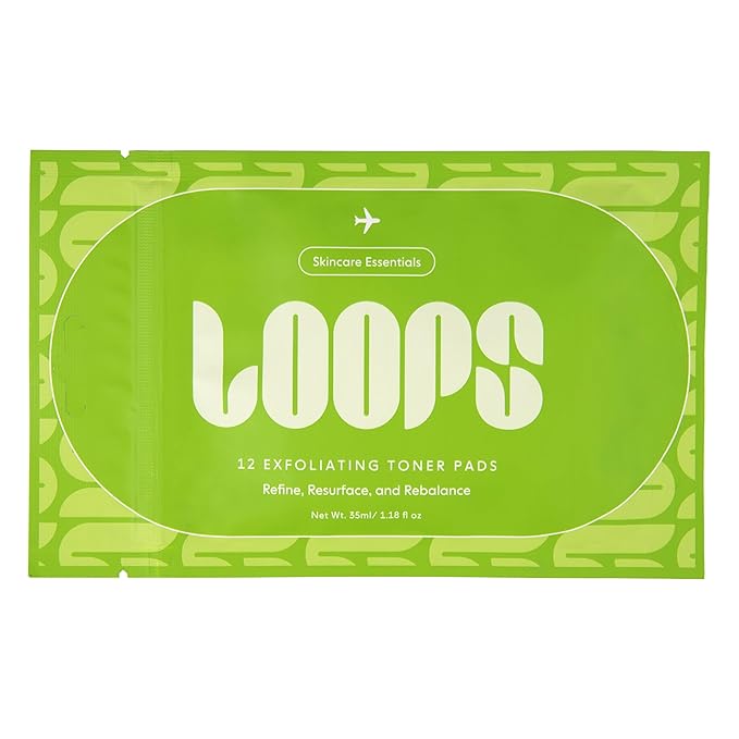 LOOPS Exfoliating Toner Korean Skincare - Refine, Resurface, and Rebalance Skin - Pre-soaked Veocell Embo Bamboo Pad - Vegan, Natural, Biodegradable Gentle Toner Pads for Face - Pack of 12
