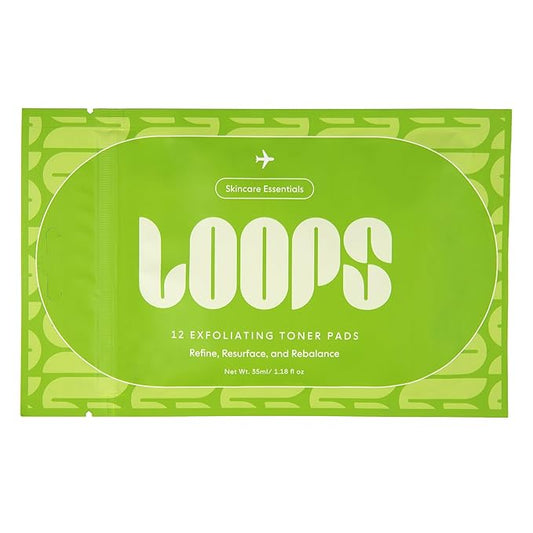 LOOPS Exfoliating Toner Korean Skincare - Refine, Resurface, and Rebalance Skin - Pre-soaked Veocell Embo Bamboo Pad - Vegan, Natural, Biodegradable Gentle Toner Pads for Face - Pack of 12