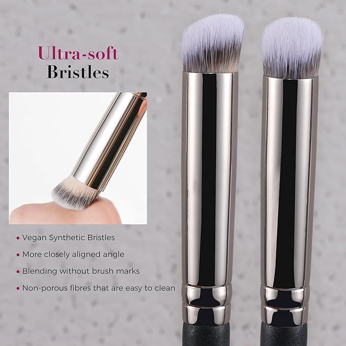 ENERGY Small Concealer Brush Mini Flat Angled Kabuki for Under Eye Concealing Blending with Powder Liquid Cream Make Up Appllicator Soft Vegan Makeup Brush