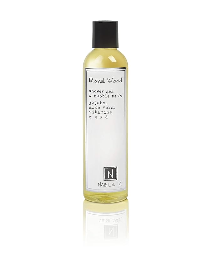 Nabila K Royal Wood Shower Gel & Bubble Bath, 9 oz – Non-Drying Body Wash with Jojoba, Aloe Vera & Vitamins – Naturally-Derived, Sulfate-Free – Made in USA – For Men & Women