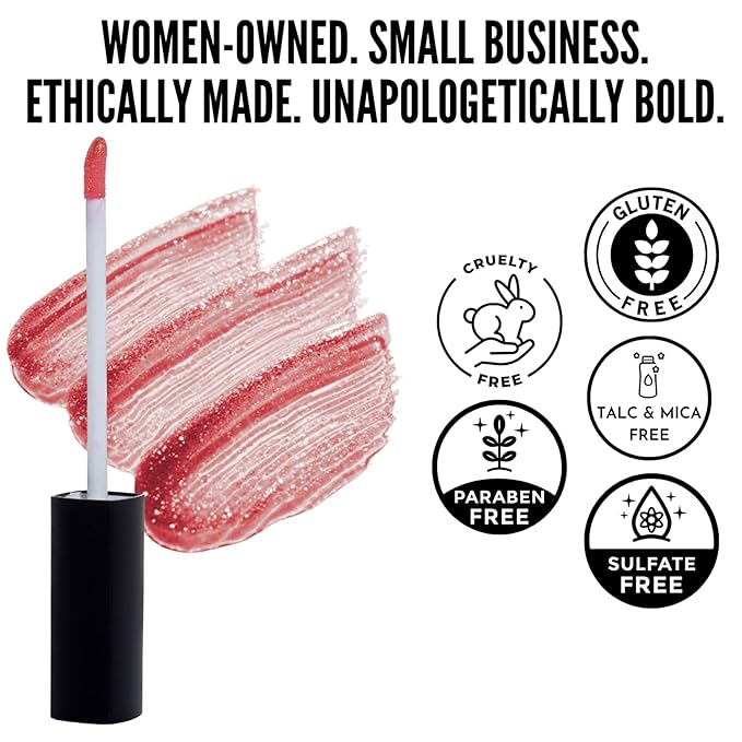 Mynena Soft Peachy Pink Shimmer Lip Gloss | Non-Sticky Lightweight Lip Topper | High-Shine Iridescent Sparkle | Layerable Demi-Sheer Finish | Paraben-Free & Cruelty-Free | Lucy