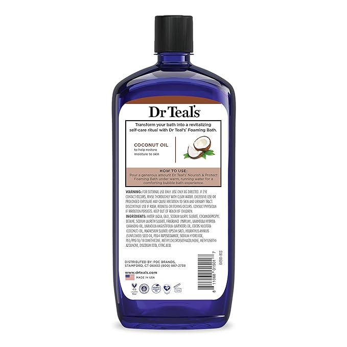 Dr Teal's Foaming Bath with Pure Epsom Salt, Nourish & Protect with Coconut Oil, 34 fl oz (Pack of 4)