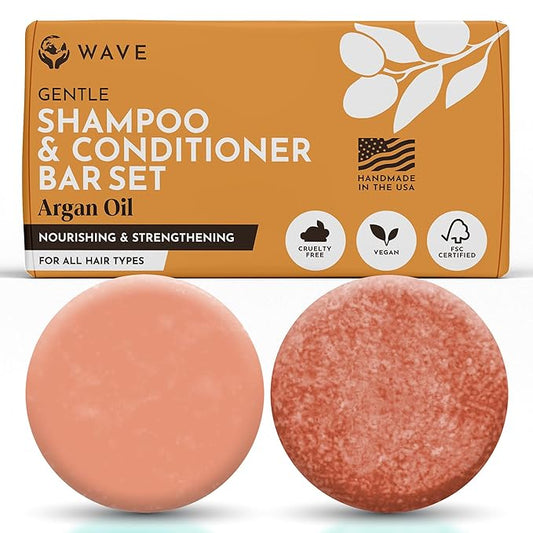 Shampoo and Conditioner Bar, Argan Oil - Sulfate Free Solid Shampoo and Conditioner Bars Set, Vegan Hair Care for All Hair Types, Long Lasting (120 uses) Travel Friendly, Made in the USA