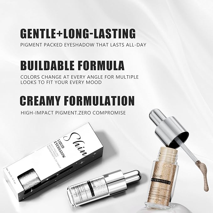 Beige Gold Shimmer Liquid Eyeshadow, Longwear Waterproof Eye Shadow Cream, Buildable Highly Pigmented Blendable Eye Makeup, Vegan Cruelty-Free Paraben-Free for Older Women Stage makeup 05#