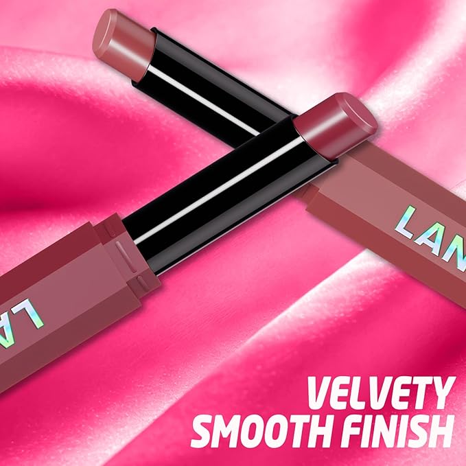 Jolilab 2Pcs Velvet Matte Lipstick Nude Matte Soft Dark Color Stick High Pigmented Long-Lasting Waterproof Lip Stick Lip Balm Beauty Cosmetics Gift for Women(#03+04)