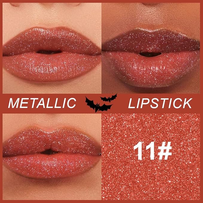Kaely Glitter Metallic Lipstick Makeup, Shimmer Metallic Lipsticks for Women, High Pigmented Lip Gloss Long Lasting Waterproof Smudge Proof, Vegan & Cruelty-Free, 11