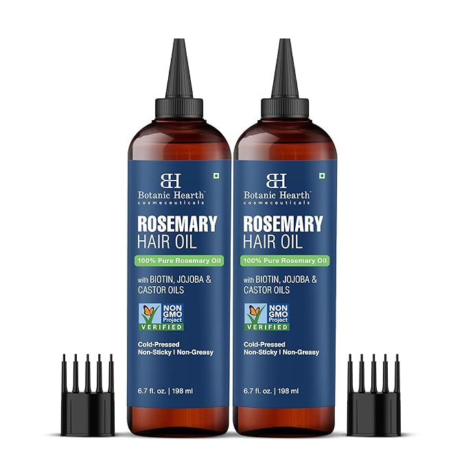 Botanic Hearth Hair Oil for Hair Growth | Rosemary Oil for Hair Growth with Biotin, Castor & Jojoba | Hair Relaxers & Dry Scalp Treatment | Color Safe | All Hair Types | 6.7 Fl Oz (2 Pack)