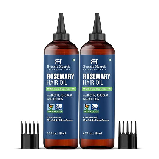 Botanic Hearth Hair Oil for Hair Growth | Rosemary Oil for Hair Growth with Biotin, Castor & Jojoba | Hair Relaxers & Dry Scalp Treatment | Color Safe | All Hair Types | 6.7 Fl Oz (2 Pack)