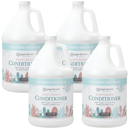 Ginger Lily Farms Botanicals Moisturizing Conditioner for Dry Hair, 100% Vegan & Cruelty-Free, Cucumber Mint Bliss Scent, 1 Gallon (Pack of 4)