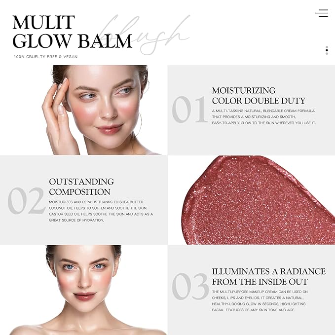 bayfree Cream Blush for Cheeks Radiant Finish, Hydrating, Creamy, Lightweight & Blendable Color, Vegan & Smooth Lip Color Balm, Hydrating Vitamin E