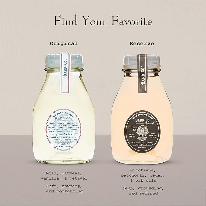 Barr-Co. Original Scent Bubble Bath Elixir, Vanilla Coconut Bath Soap with Oatmeal and Vetiver, Relaxing Bath Products for Women & Men, Natural Bath Soak, 16 fl oz