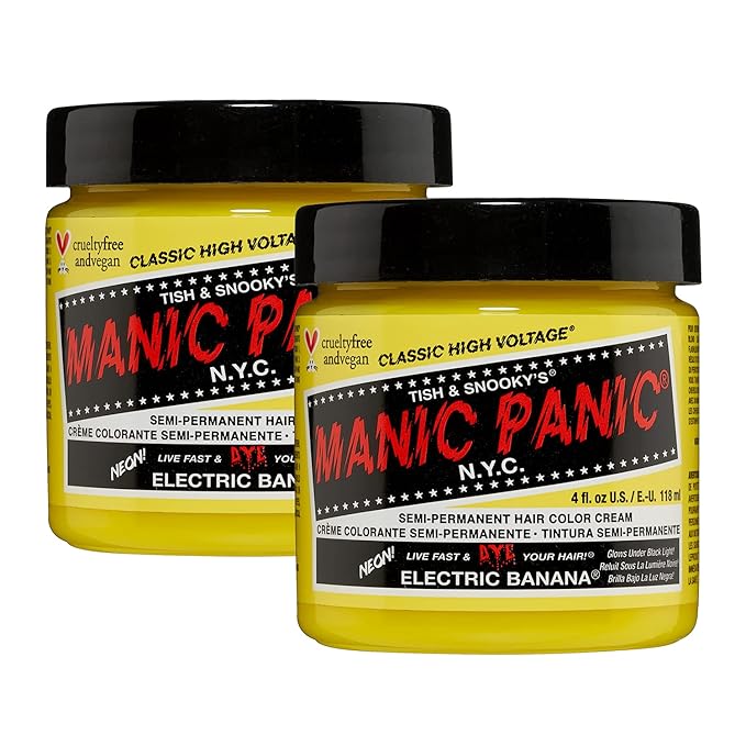 MANIC PANIC Classic Electric Banana Semi Permanent Hair Color - Bright Neon Yellow Hair Dye for Women & Men That Lasts 4-6 Weeks - Vegan, Ammonia & Cruelty-Free - Create & Mix Custom Shades (4oz/2pk)