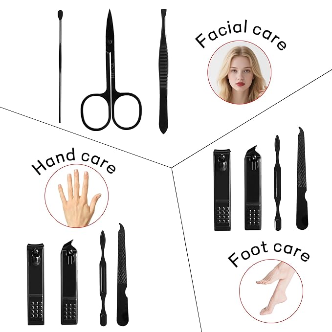 Manicure Set Gift for Men Women, Easter Basket Stuffers for Teen Boys Girls, 7 in 1 Finger and Toe Nail Clippers Kit, Personal Care Tools Accessories Pedicure Kits with Travel Case Nail Grooming Kit