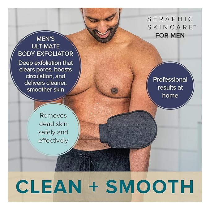 Seraphic Skincare Men Ultimate Body Exfoliating Mitt for Body, Exfoliating Glove & Body Scrubber for Shower Use, Deep Body Exfoliation, Dead Skin Removal & Self Tanner Washcloth