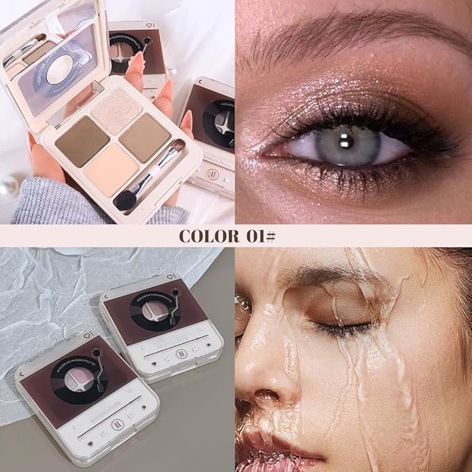 Nude Brown Champagne 4Colors Eyeshadow Makeup Palette with Brush Mirror,Natural Neutral Powde Eye Shadow Palettes for Older Women,Long Lasting Naturing-Looking,Lightweight Eye Makeup Kit Travel Size