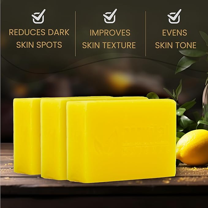 AMVital Lemon Turmeric Kojic Acid Soap Bar - 3-Pack Plant-Based Face & Body Bar Soap - Gentle Daily Soap for All Skin Types - Vegan Skincare Gift for Men & Women