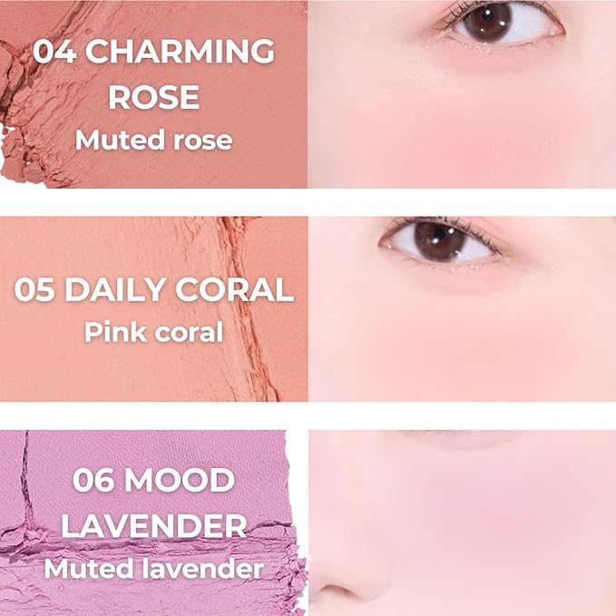 ABOUT TONE Fluffy Wear Blusher - Pressed Powder Cheek Blush with Airy and Soft Matte Blurring Finish Blendable & Buildable Natural Color Korean Makeup Vegan (08 DREAMY RASPBERRY)
