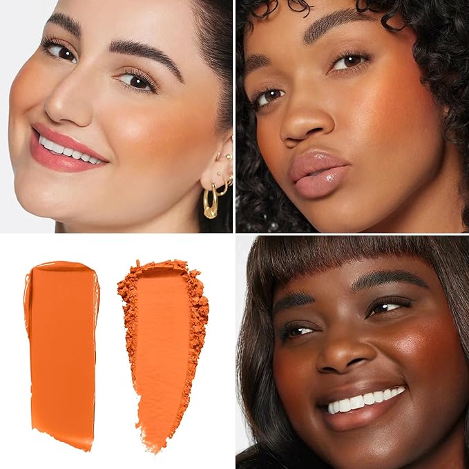 2-Pack Cream Powder Blush Duo – Orange For Fair to Medium Skin Tones, Same-Shade Sunny, Lasting, Buildable, Vibrant Natural-Looking Cheek Color Dewy Cream + Soft Matte Powder Finish (Orange)