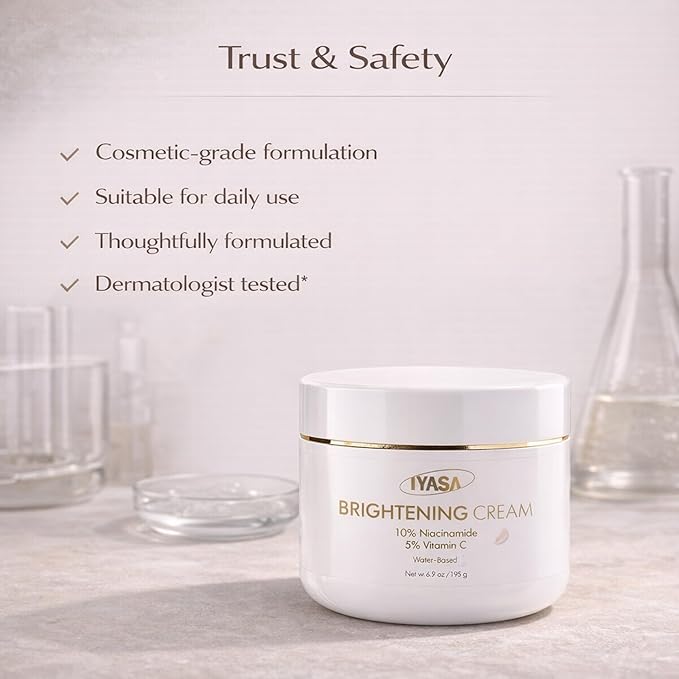 IYASA Brightening Cream for Face & Body, 5% Vitamin C & 10% Niacinamide, Water-Based Moisturizer Evens Tone & Revives Dull Skin, Clean, Vegan, Cruelty-Free, Sensitive Skin-Safe, 16 oz.