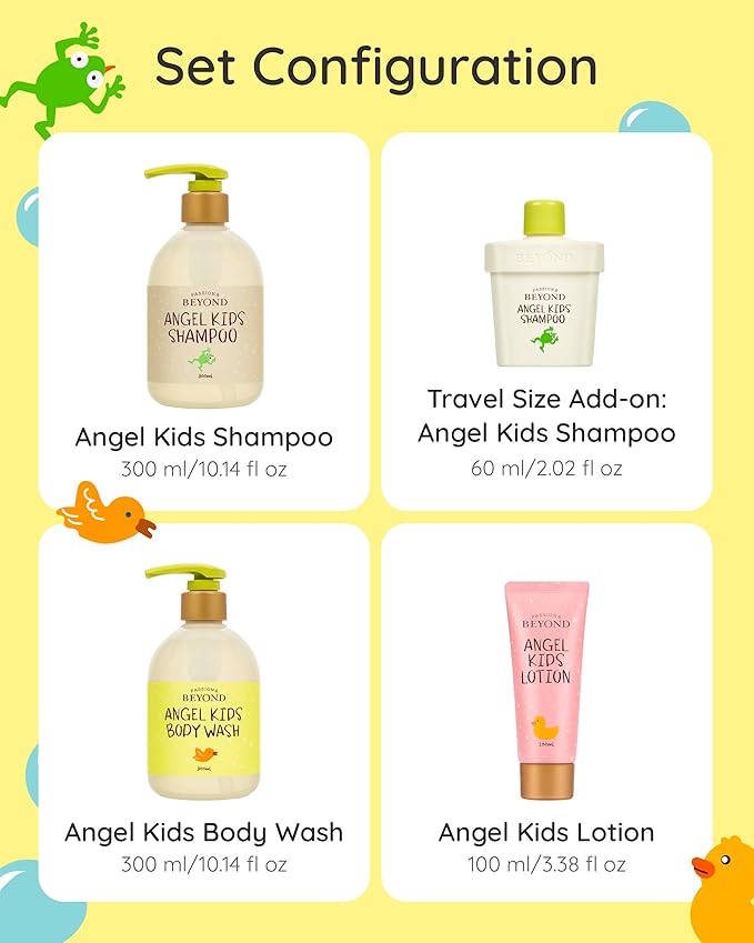 BEYOND Angel Kids Baby Bath Gift Set (25.7fl oz , 3-Piece Bath & Shower Set) - Vegan Korean Skin Care. Baby Shampoo, Body Wash, Hyaluronic