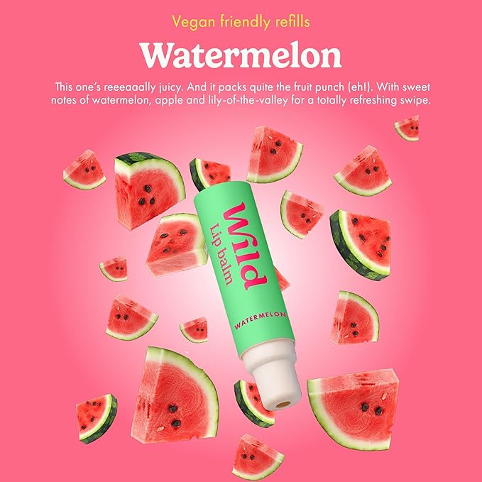 Wild - Refillable Lip Balm - 3 Pack of Lip Balm Refills in a Variety of Scents - Includes Coconut & Vanilla, Passionfruit Swirl & Watermelon Flavors - Beeswax Free