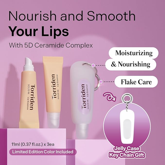 Torriden SOLID In Ceramide Lip Essence 0.37 fl.oz * 3 (Pack of 3) | Moisturizing Lip Essence for Glowy, Plumped, and Radiant Lip | Gift for Women | Korean Lip Balm (Jelly Case Key Chain Included)